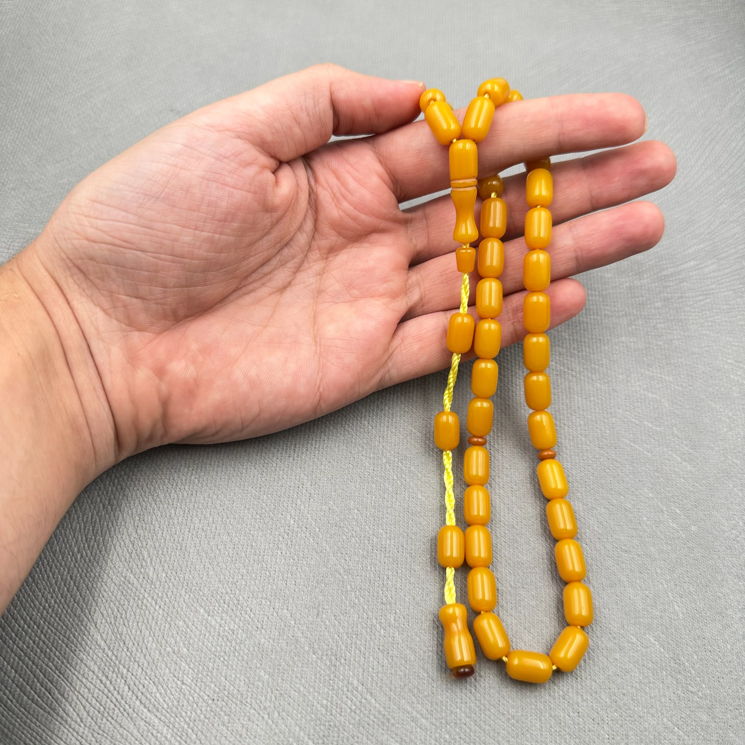 Hardal Sarısı Düz Ton Kapsül Kesim Sıkma Kehribar Tespih